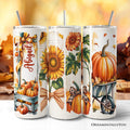 Pumpkin Season 20oz Personalized Tumbler With Lid and Stainless Steel Straw, Fall Sunflower Coquette Bow Autumn Gift Cup