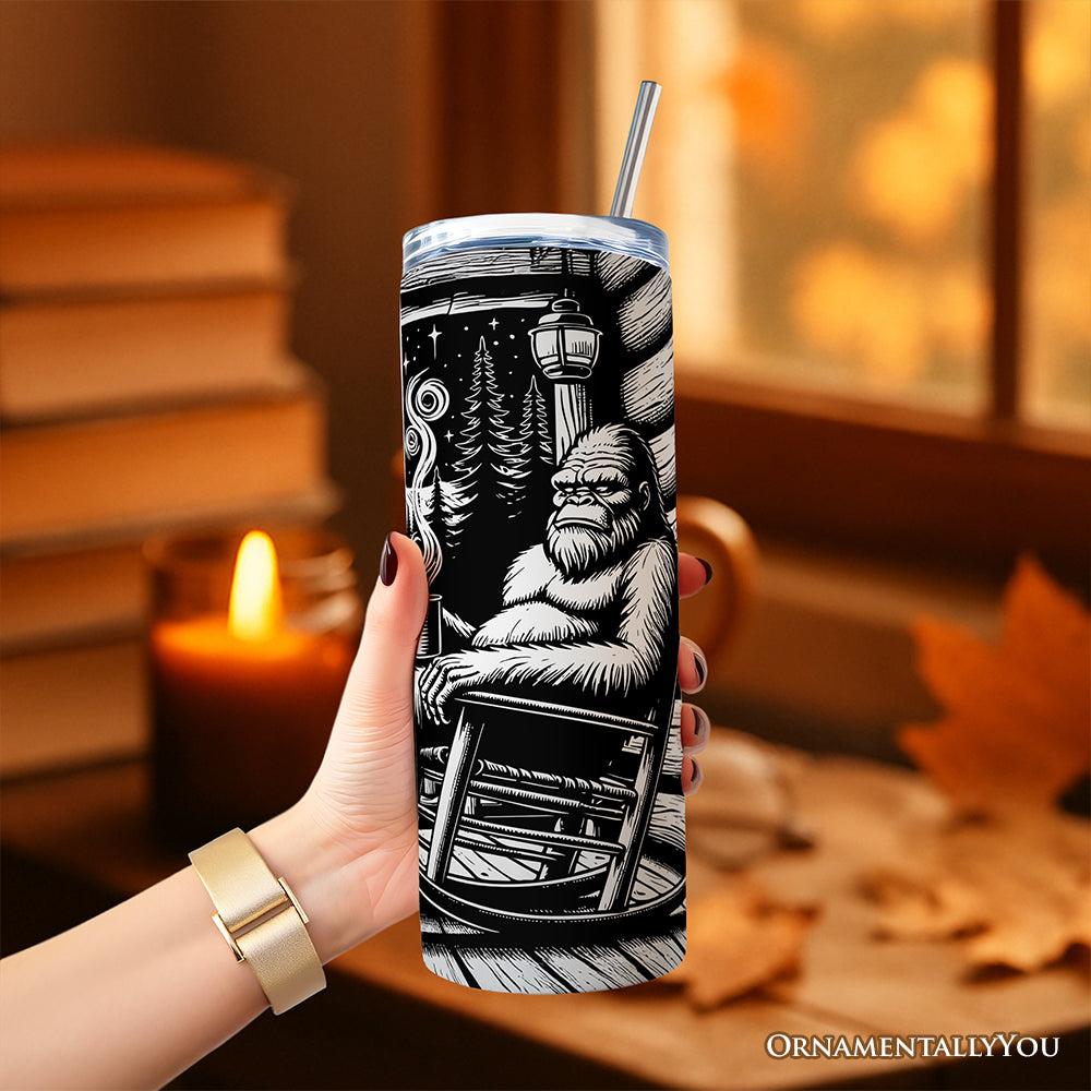Bigfoot Cabin Life 20oz Personalized Tumbler With Lid and Stainless Steel Straw, Sarcastic Introvert Camping Gift Cup
